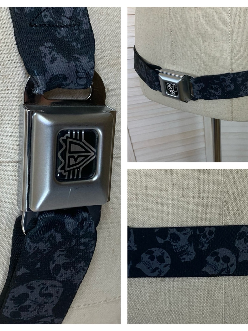 Buckle Down Black Skull Print Webbing Belt with Silver Buckle Biker Streetwear